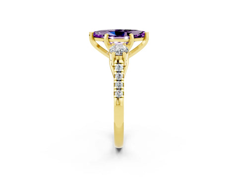 Yellow gold Three-Stone Marquise Cut Amethyst Pavé Band with Four-Prong Setting_2