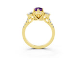 Yellow gold Three-Stone Marquise Cut Amethyst Pavé Band with Four-Prong Setting_3