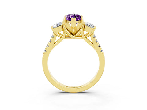 Yellow gold Three-Stone Marquise Cut Amethyst Pavé Band with Four-Prong Setting_3