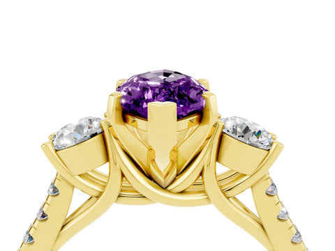 Yellow gold Three-Stone Marquise Cut Amethyst Pavé Band with Four-Prong Setting_4