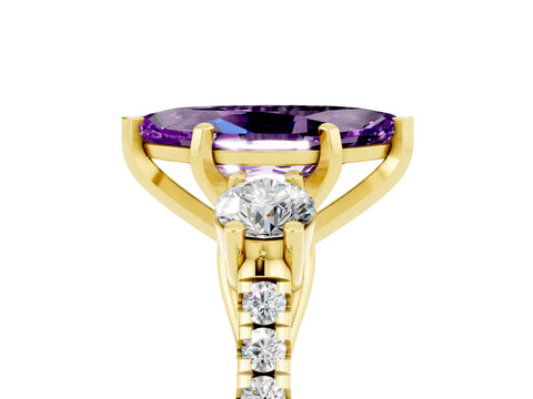 Yellow gold Three-Stone Marquise Cut Amethyst Pavé Band with Four-Prong Setting_5