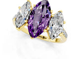 Yellow gold Three-Stone Marquise Cut Amethyst Ring with Pavé Band and Prong Setting_13