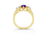 Yellow gold Three-Stone Marquise Cut Amethyst Ring with Pavé Band and Prong Setting_15