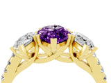 Yellow gold Three-Stone Marquise Cut Amethyst Ring with Pavé Band and Prong Setting_16