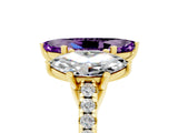 Yellow gold Three-Stone Marquise Cut Amethyst Ring with Pavé Band and Prong Setting_17