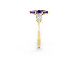 Yellow gold Three-Stone Marquise Cut Amethyst Ring with Pear Side Stones and Four-Prong Setting_2