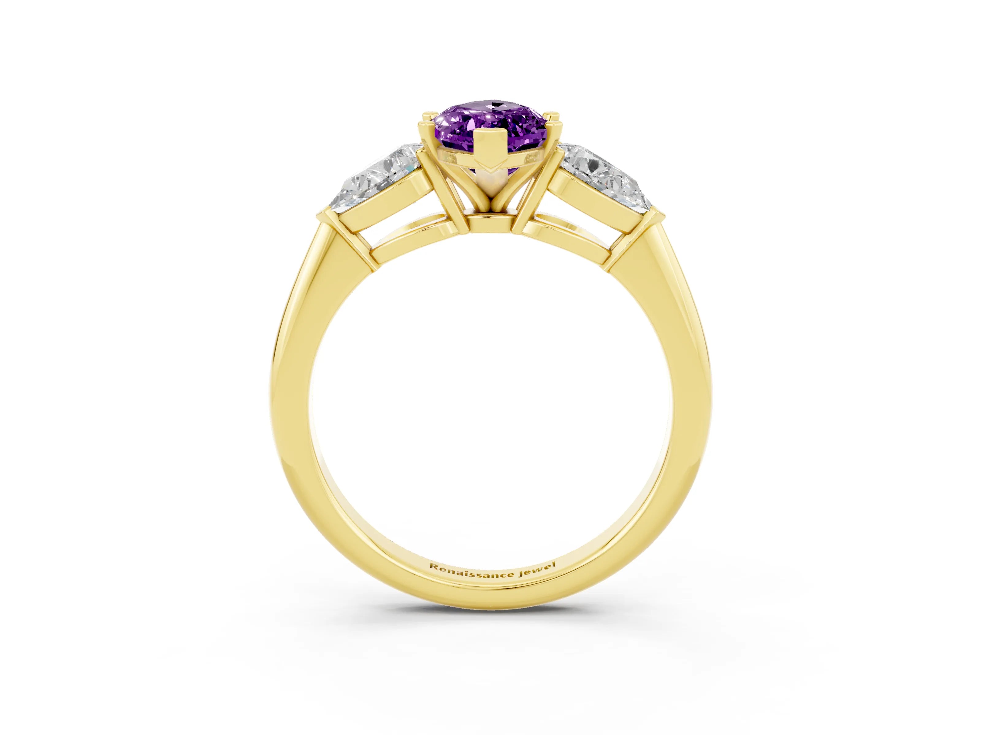 Yellow gold Three-Stone Marquise Cut Amethyst Ring with Pear Side Stones and Four-Prong Setting_3