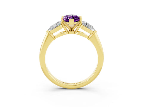 Yellow gold Three-Stone Marquise Cut Amethyst Ring with Pear Side Stones and Four-Prong Setting_3