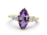 Yellow gold Three-Stone Marquise Cut Amethyst Ring with Pear  Side Stones in Four-Prong Setting_12