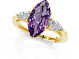 Yellow gold Three-Stone Marquise Cut Amethyst Ring with Pear  Side Stones in Four-Prong Setting_13