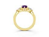 Yellow gold Three-Stone Marquise Cut Amethyst Ring with Pear  Side Stones in Four-Prong Setting_15