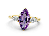 Yellow gold Three-Stone Marquise Cut Amethyst Ring with Pear  Side Stones in Four-Prong Setting_36