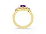 Yellow gold Three-Stone Marquise Cut Amethyst Ring with Pear  Side Stones in Four-Prong Setting_39