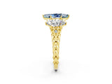 Yellow gold Three-Stone Marquise Cut Aquamarine Braided Band Ring with Four-Prong Setting_14