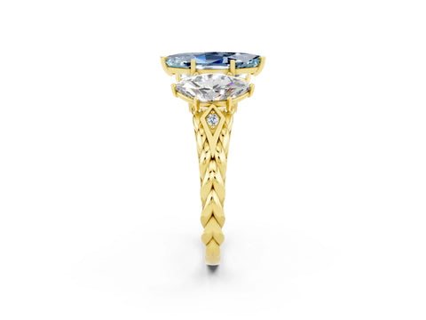 Yellow gold Three-Stone Marquise Cut Aquamarine Braided Band Ring with Four-Prong Setting_14