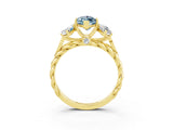 Yellow gold Three-Stone Marquise Cut Aquamarine Braided Band Ring with Four-Prong Setting_15