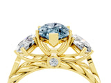 Yellow gold Three-Stone Marquise Cut Aquamarine Braided Band Ring with Four-Prong Setting_16