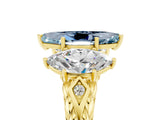 Yellow gold Three-Stone Marquise Cut Aquamarine Braided Band Ring with Four-Prong Setting_17