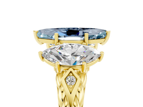 Yellow gold Three-Stone Marquise Cut Aquamarine Braided Band Ring with Four-Prong Setting_17