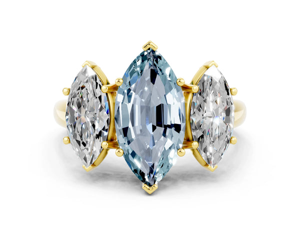 Yellow gold Three-Stone Marquise Cut Aquamarine Engagement Ring with Prong Setting