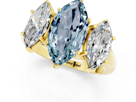 Yellow gold Three-Stone Marquise Cut Aquamarine Engagement Ring with Prong Setting_1