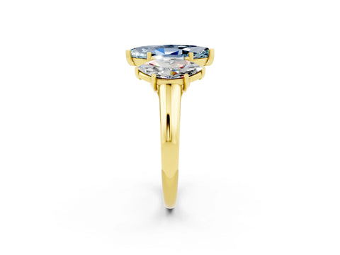 Yellow gold Three-Stone Marquise Cut Aquamarine Engagement Ring with Prong Setting_2
