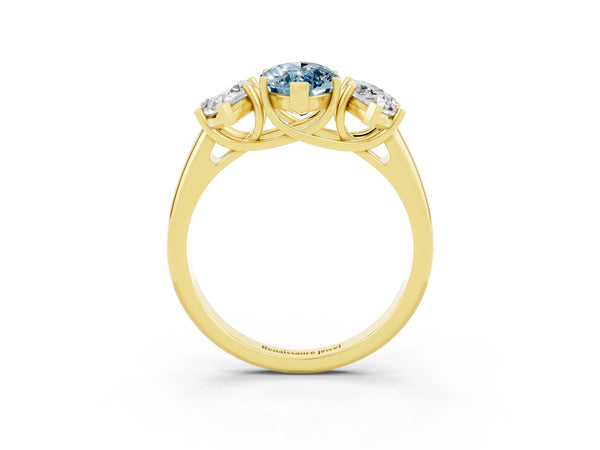 Yellow gold Three-Stone Marquise Cut Aquamarine Engagement Ring with Prong Setting