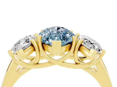 Yellow gold Three-Stone Marquise Cut Aquamarine Engagement Ring with Prong Setting_4