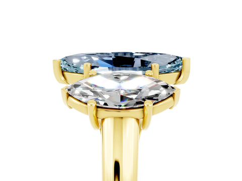 Yellow gold Three-Stone Marquise Cut Aquamarine Engagement Ring with Prong Setting_5