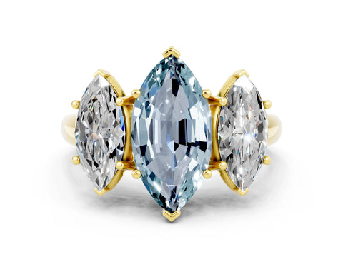 Yellow gold Three-Stone Marquise Cut Aquamarine Engagement Ring with Prong Setting