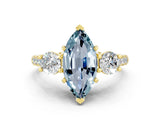 Yellow gold Three-Stone Marquise Cut Aquamarine Pavé Band with Four-Prong Setting