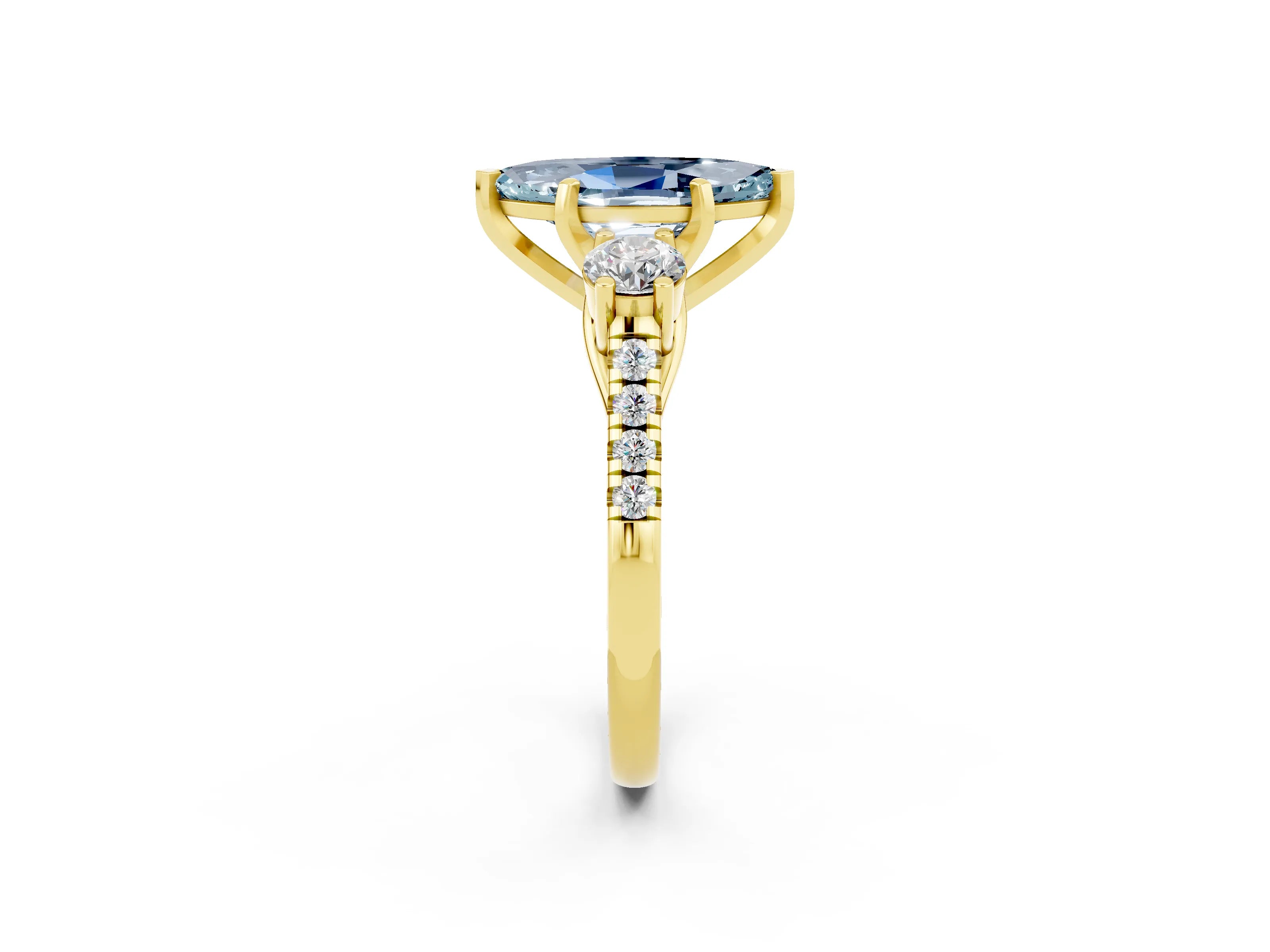 Yellow gold Three-Stone Marquise Cut Aquamarine Pavé Band with Four-Prong Setting_2