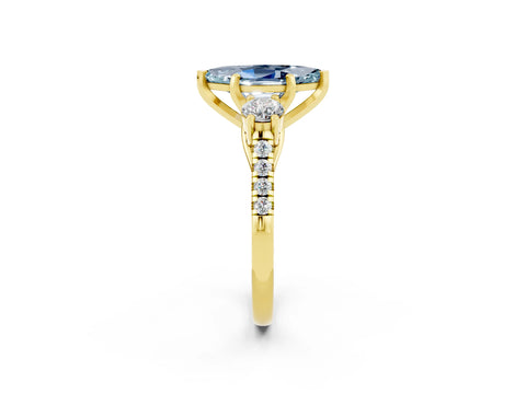 Yellow gold Three-Stone Marquise Cut Aquamarine Pavé Band with Four-Prong Setting_2