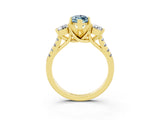 Yellow gold Three-Stone Marquise Cut Aquamarine Pavé Band with Four-Prong Setting_3