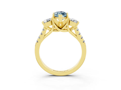 Yellow gold Three-Stone Marquise Cut Aquamarine Pavé Band with Four-Prong Setting_3
