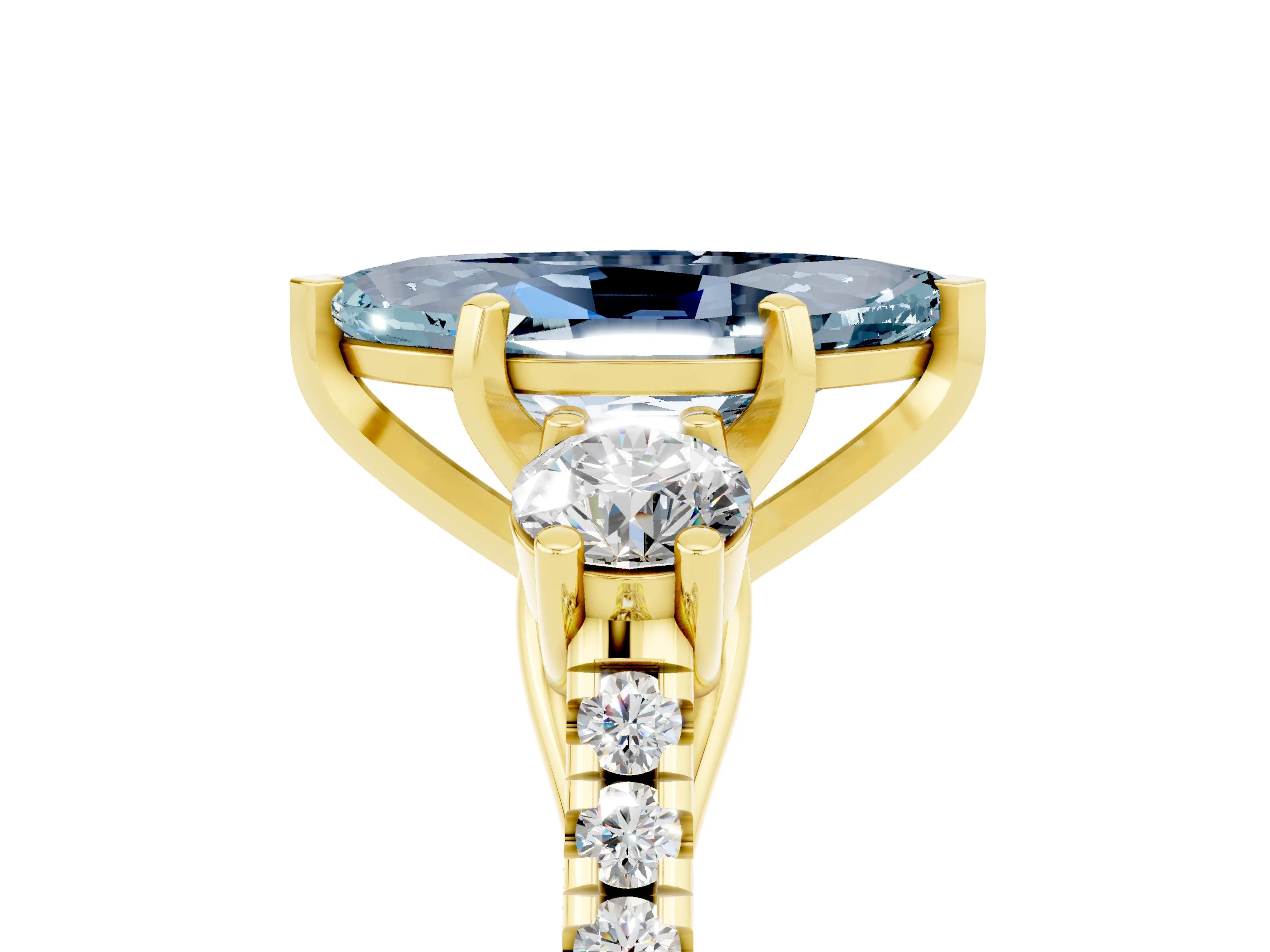 Yellow gold Three-Stone Marquise Cut Aquamarine Pavé Band with Four-Prong Setting_5