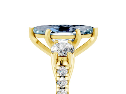 Yellow gold Three-Stone Marquise Cut Aquamarine Pavé Band with Four-Prong Setting_5