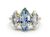 Yellow gold Three-Stone Marquise Cut Aquamarine Ring with Pavé Band and Prong Setting_12