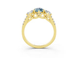 Yellow gold Three-Stone Marquise Cut Aquamarine Ring with Pavé Band and Prong Setting_15