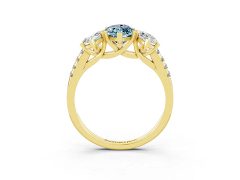 Yellow gold Three-Stone Marquise Cut Aquamarine Ring with Pavé Band and Prong Setting_15