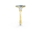 Yellow gold Three-Stone Marquise Cut Aquamarine Ring with Pear Side Stones and Four-Prong Setting_2