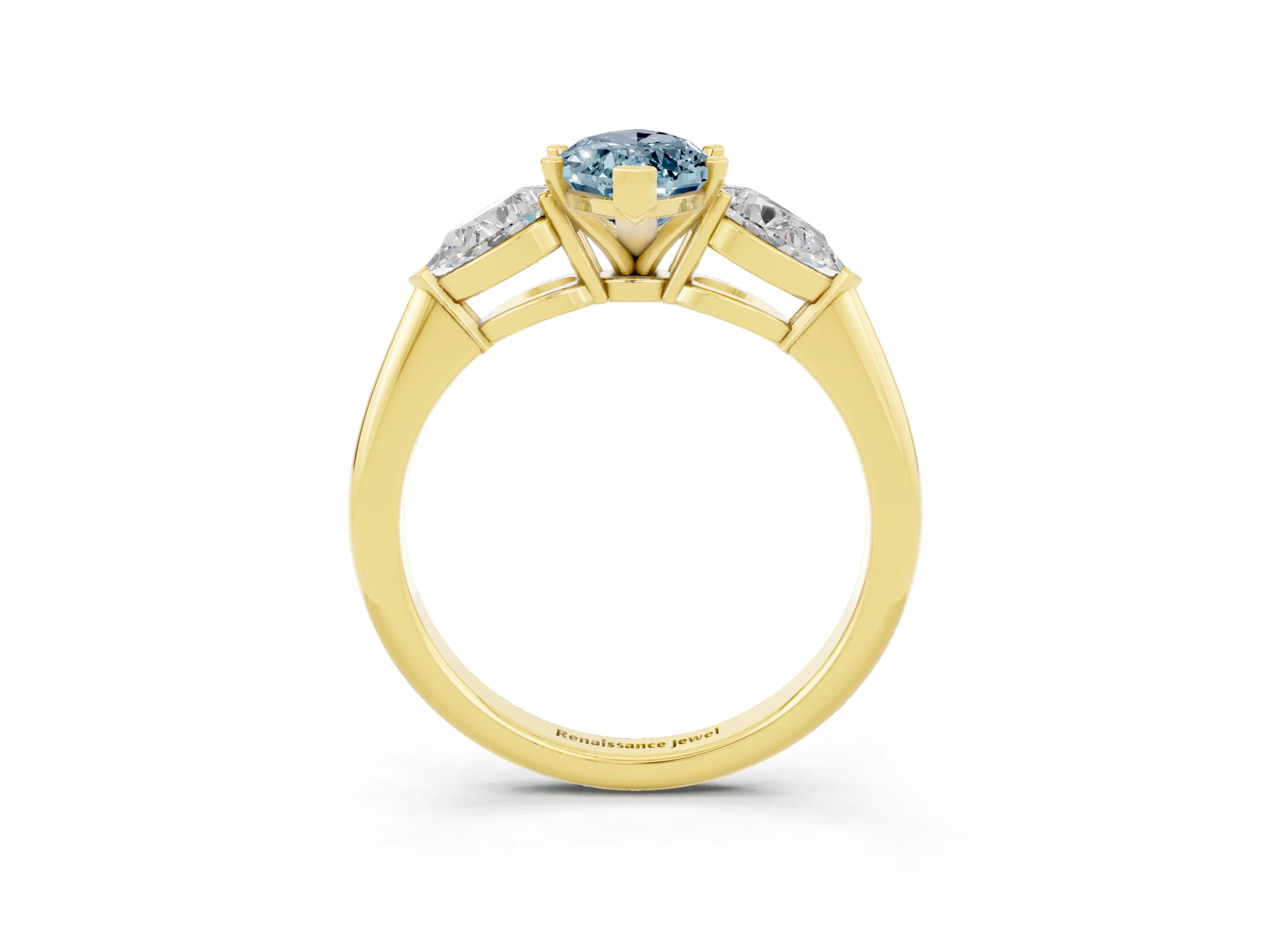 Yellow gold Three-Stone Marquise Cut Aquamarine Ring with Pear Side Stones and Four-Prong Setting_3