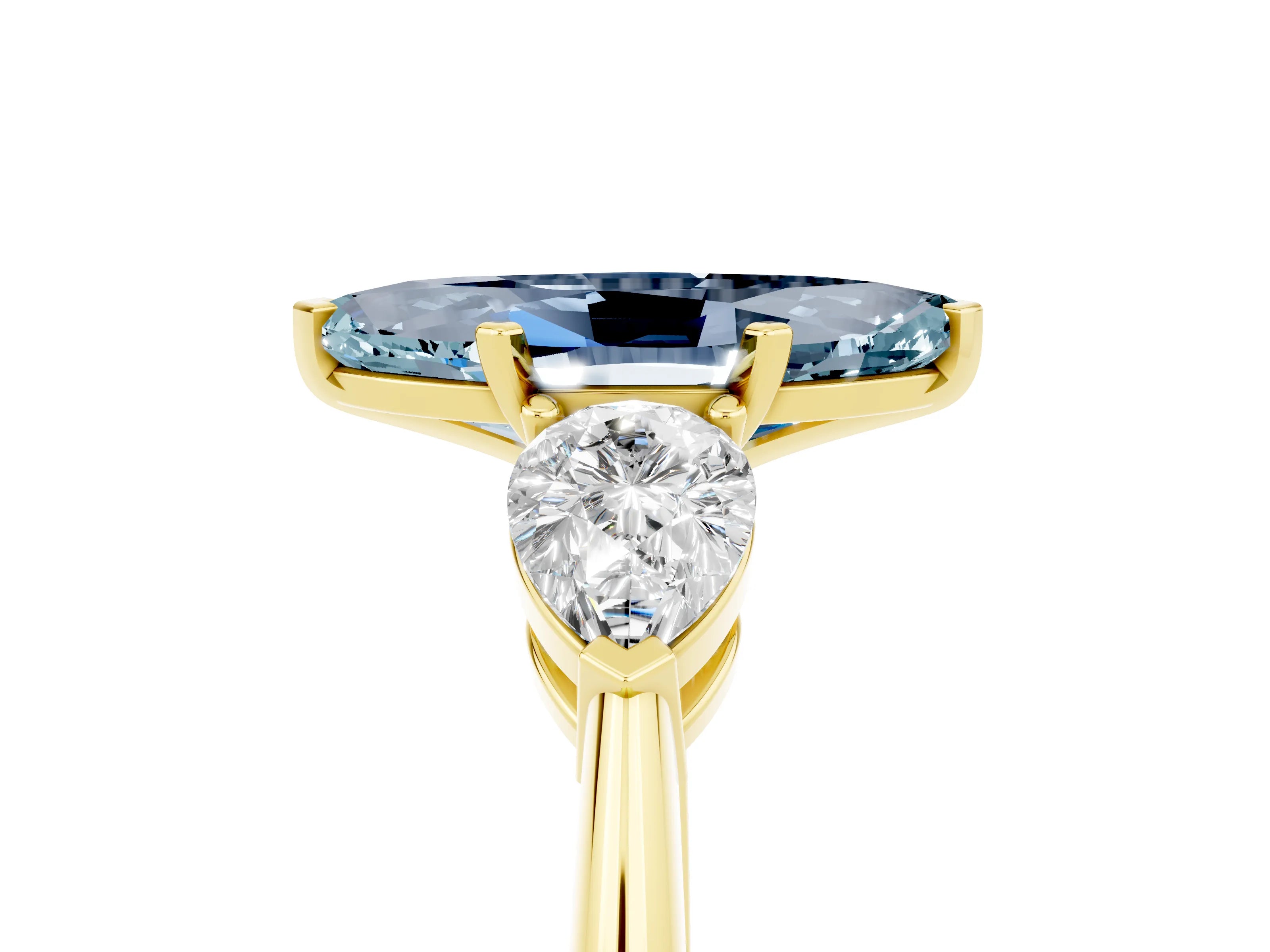 Yellow gold Three-Stone Marquise Cut Aquamarine Ring with Pear Side Stones and Four-Prong Setting_5