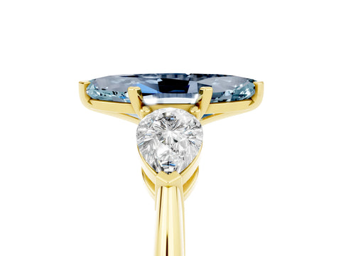 Yellow gold Three-Stone Marquise Cut Aquamarine Ring with Pear Side Stones and Four-Prong Setting_5