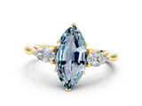 Yellow gold Three-Stone Marquise Cut Aquamarine Ring with Pear  Side Stones in Four-Prong Setting_12