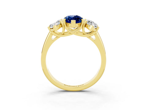 Yellow gold Three-Stone Marquise Cut Blue Sapphire Engagement Ring with Prong Setting_3