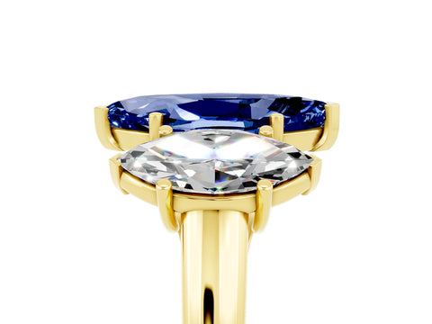 Yellow gold Three-Stone Marquise Cut Blue Sapphire Engagement Ring with Prong Setting_5