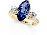 Yellow gold Three-Stone Marquise Cut Blue Sapphire Pavé Band with Four-Prong Setting_1