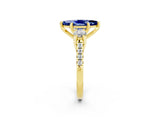 Yellow gold Three-Stone Marquise Cut Blue Sapphire Pavé Band with Four-Prong Setting_2