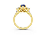 Yellow gold Three-Stone Marquise Cut Blue Sapphire Pavé Band with Four-Prong Setting_3